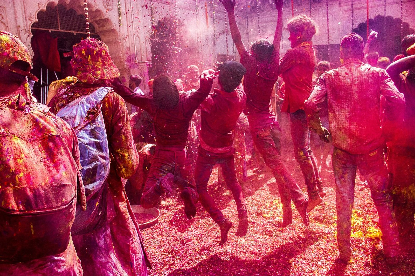 Holi celebration Vrindavan temple